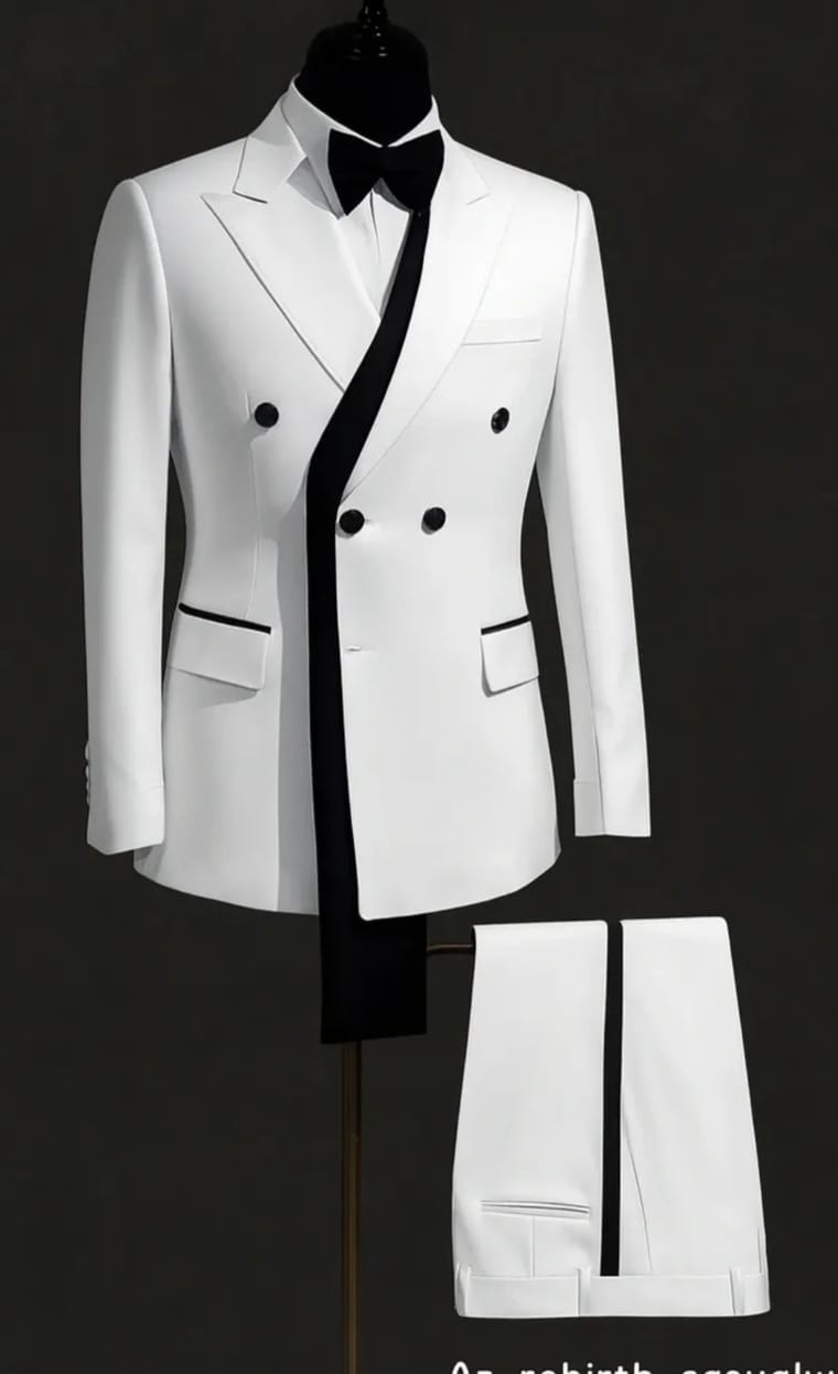 Man 4piece black & white suit 10% cotton fabric